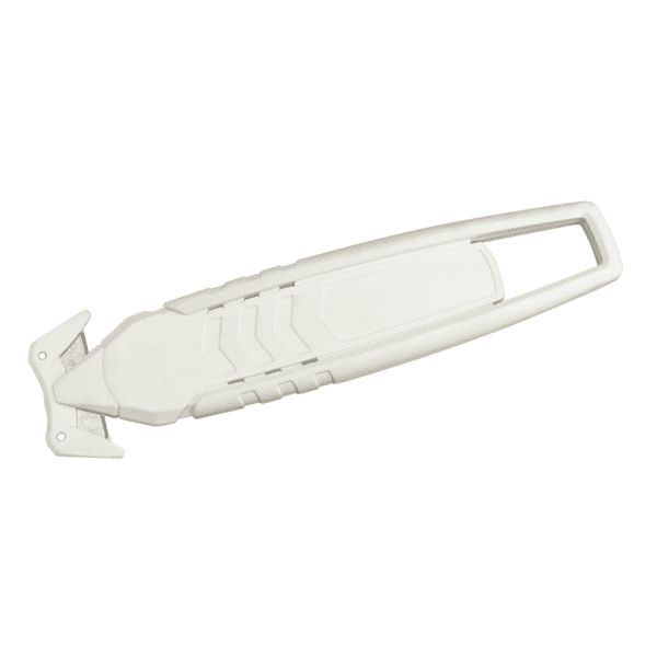 T-Style cutter for safely cutting boxes, string, and stretch film in the Knives category