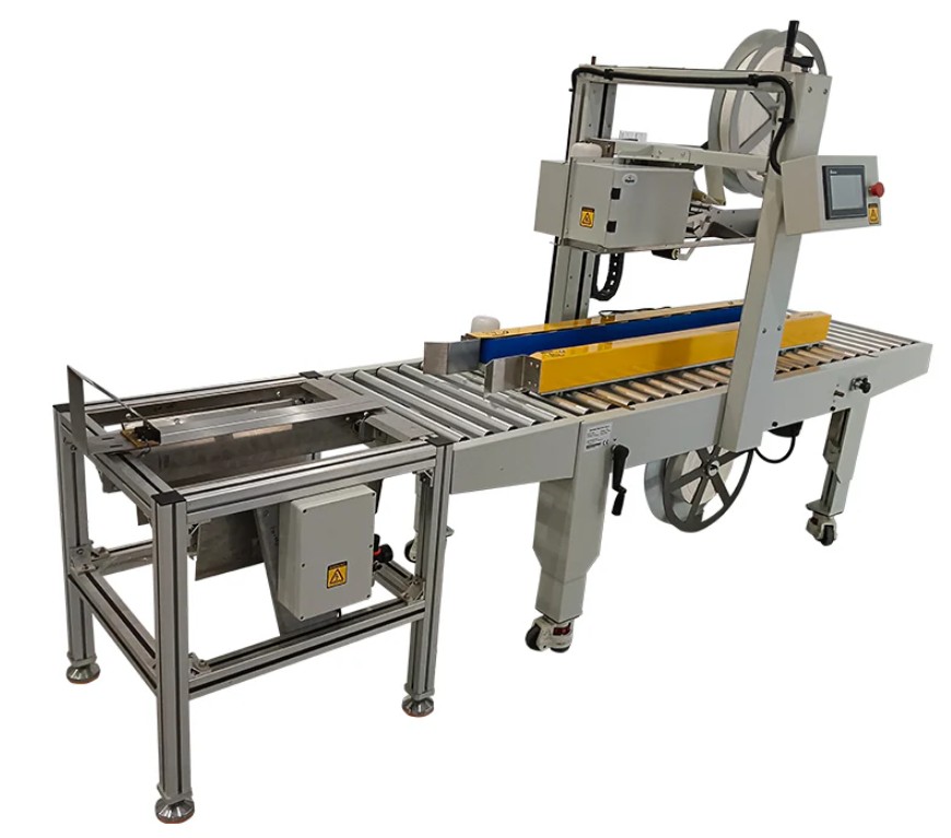 Semi-automatic tape case sealer designed for flexible operation with manual case adjustments